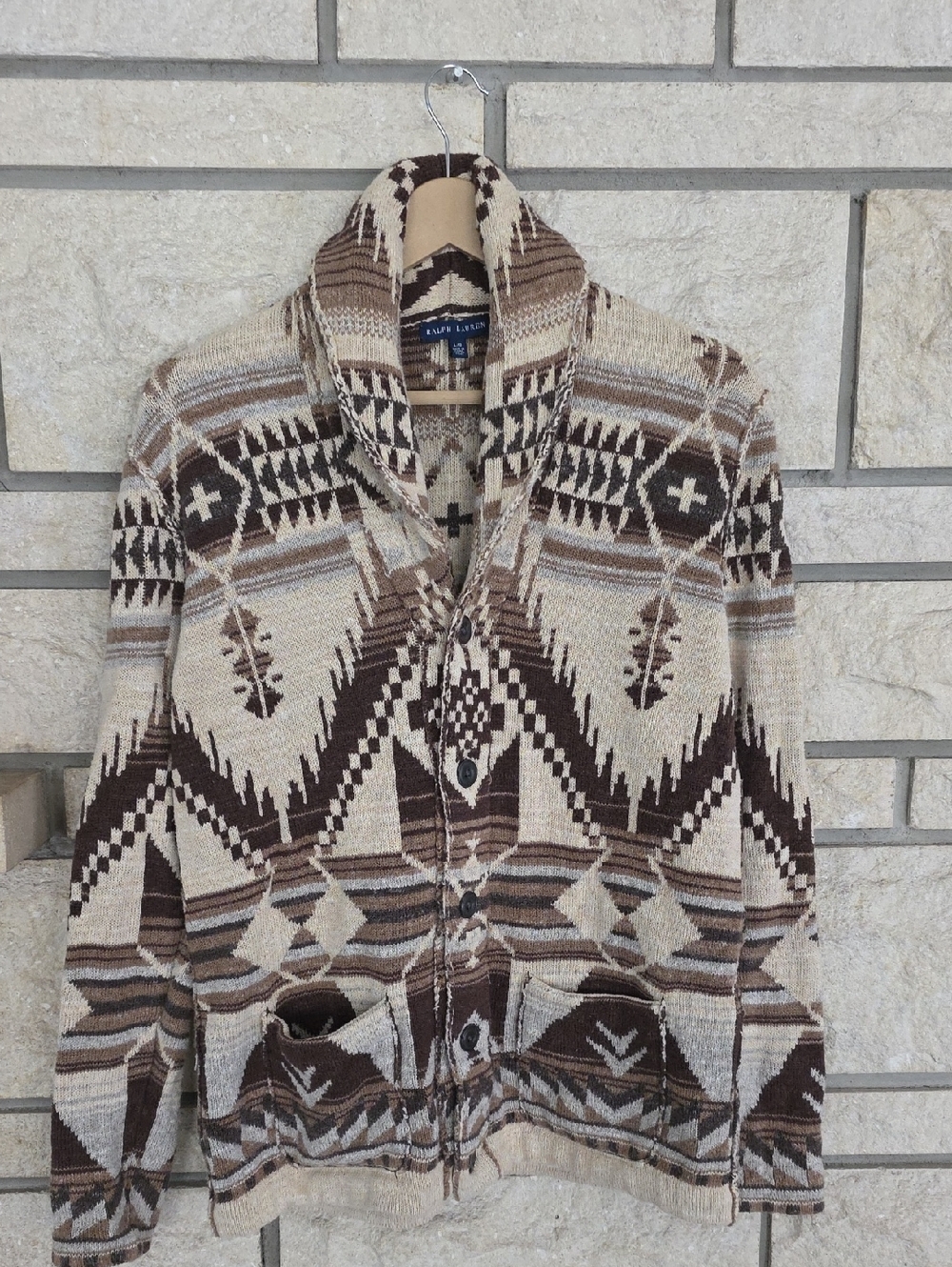Ralph Lauren Shawl Collar Cardigan in Brown & Cream